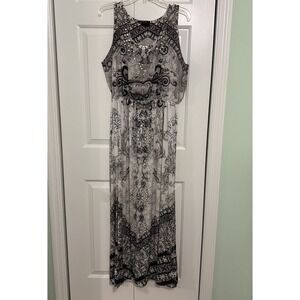 Women's Style&co. White Black Pattern Sleeveless Dress L